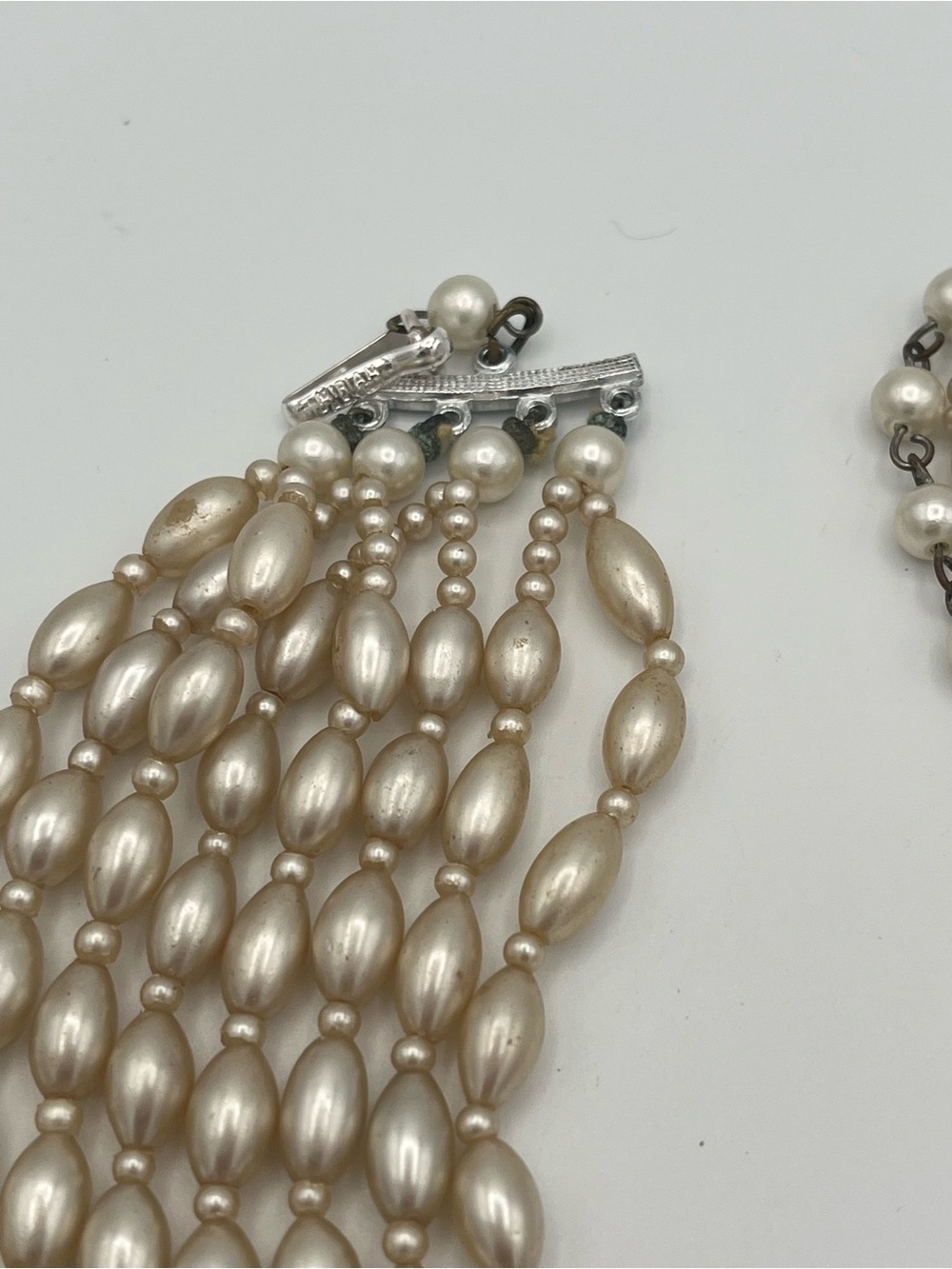 Signed Miriam Haskell 1950s 8‑Strand Faux Pearl Necklace 19.5″ Vintage - Picture 5 of 6
